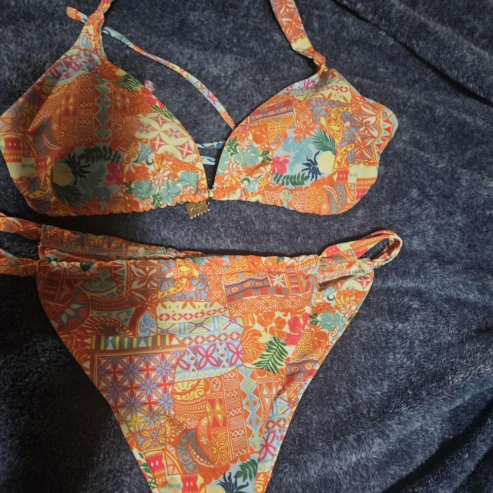 Women's Orange Floral Print Bikini Set